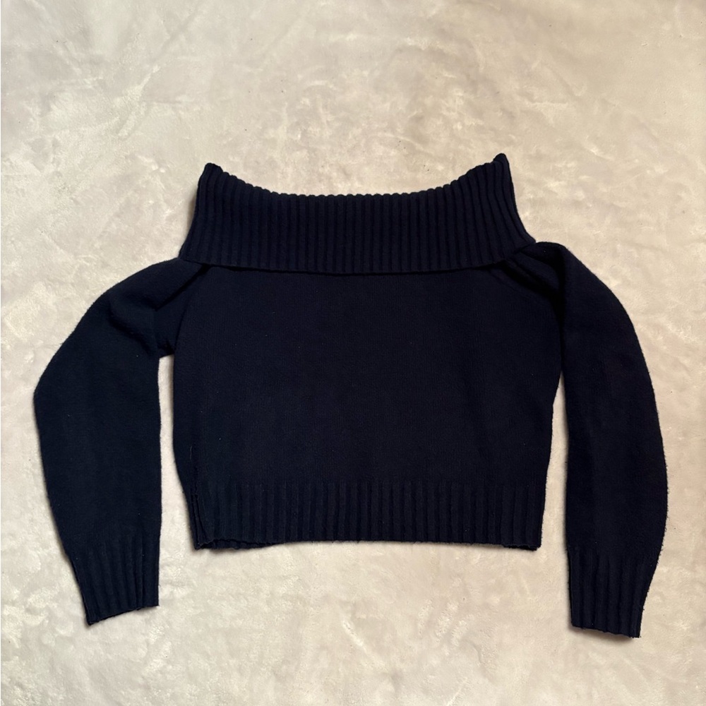 Hollister Comfy Cloud Foldover Off-Shoulder Navy Sweater